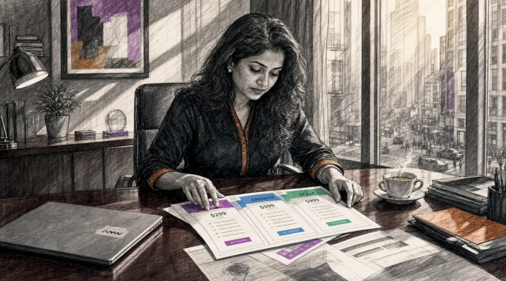 Woman reviewing digital marketing pricing packages