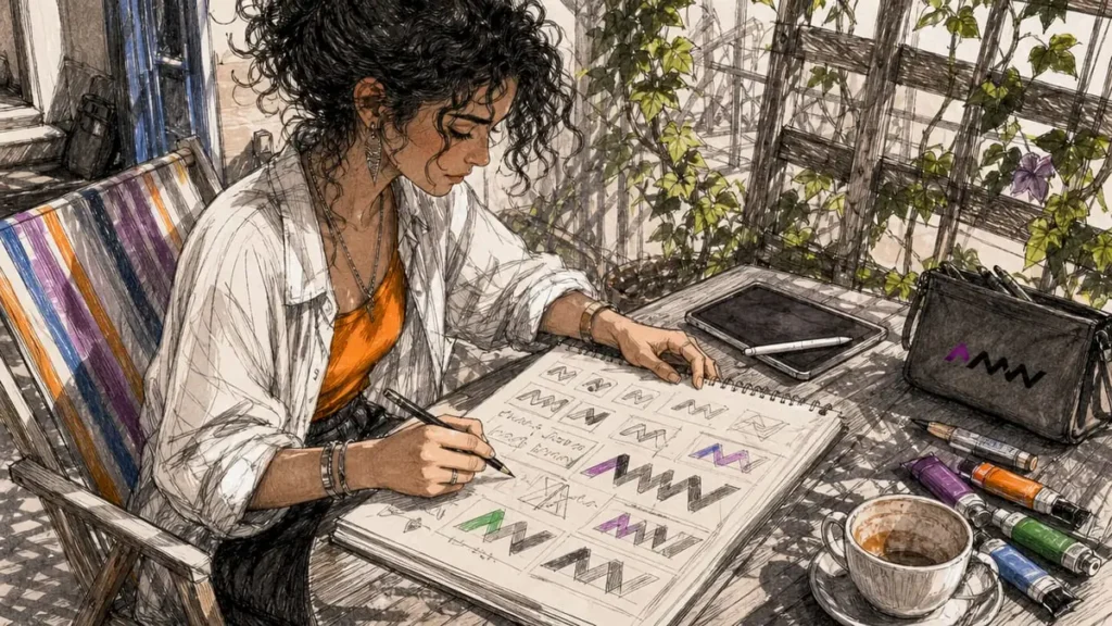 Graphic designer sketching visual concepts at desk