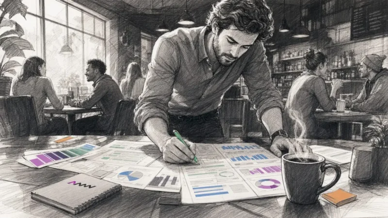 Marketing strategist analyzing brand visibility charts