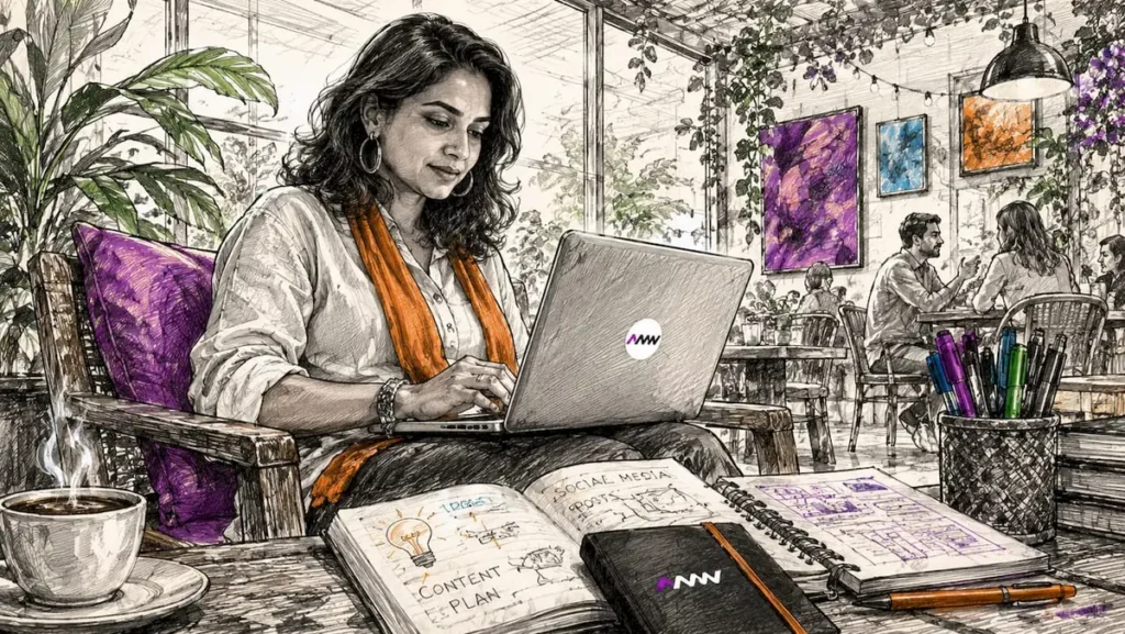 Woman creating social media content at home