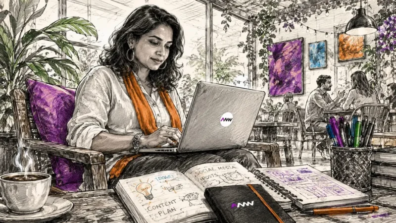 Woman creating social media content at home