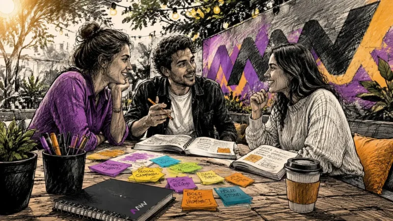 Creative agency workspace with marketing strategy items