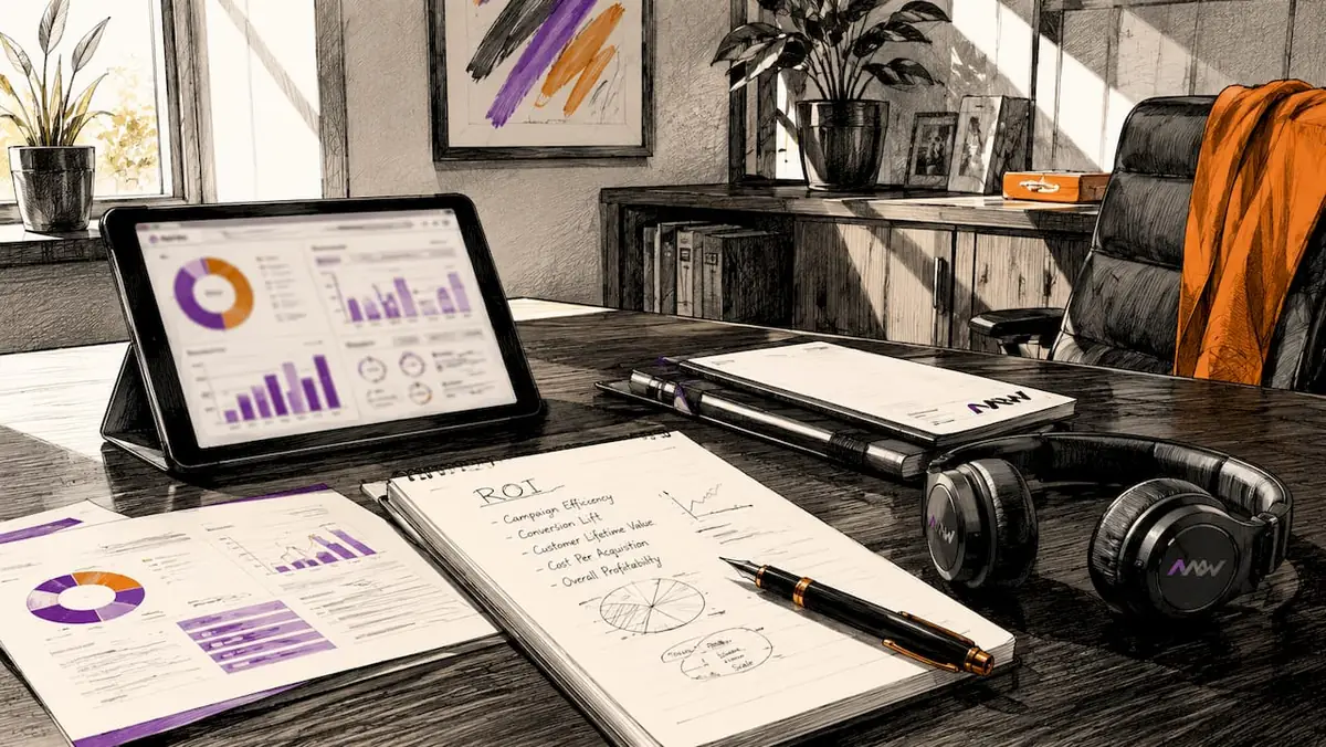 Desk with influencer marketing analytics and notes