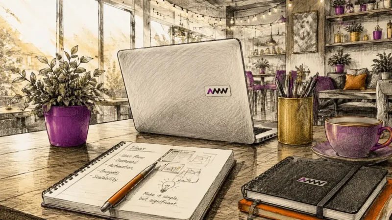 Modern SaaS workspace with devices and accessories