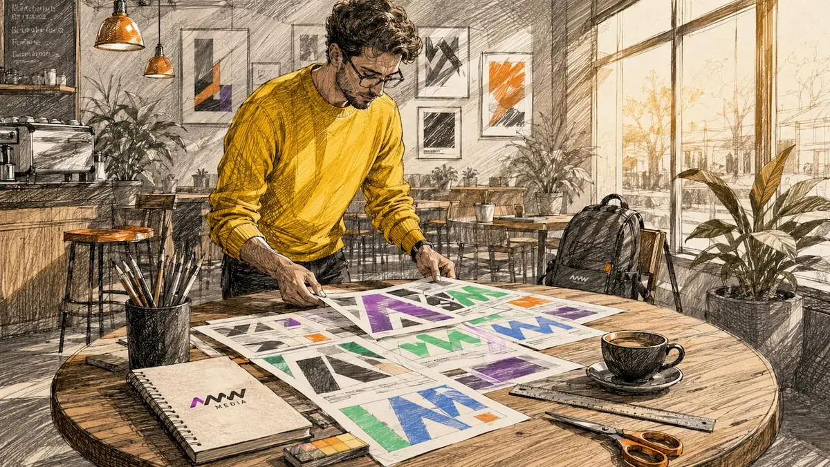 Designer arranging typography samples by hand
