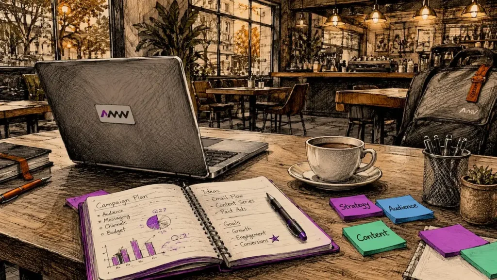 Cloud SaaS software workspace with branded accents