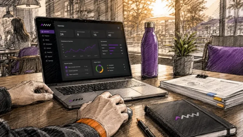 Hands using SaaS software on tablet at tidy desk