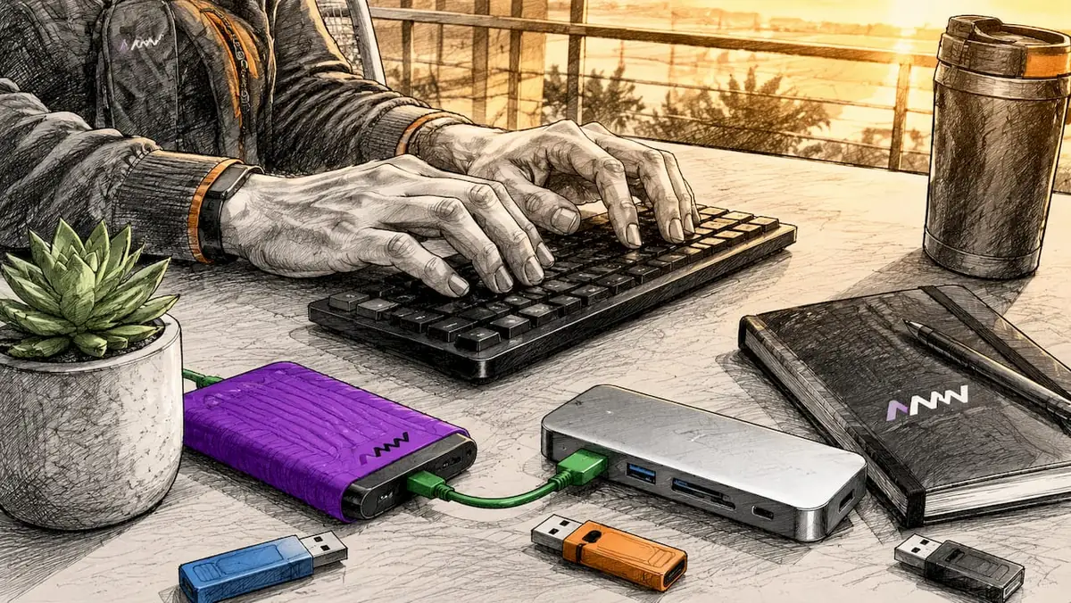 Close-up of hands typing at SaaS deployment workstation