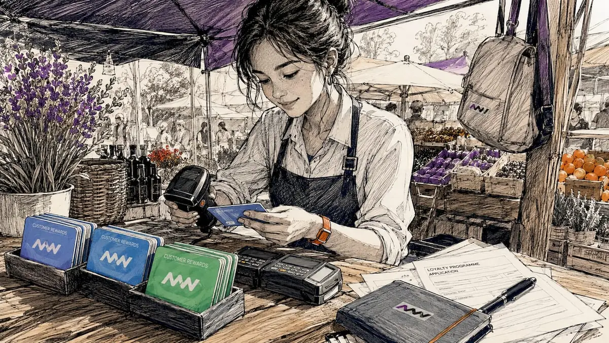 Hands scanning loyalty card at retail desk