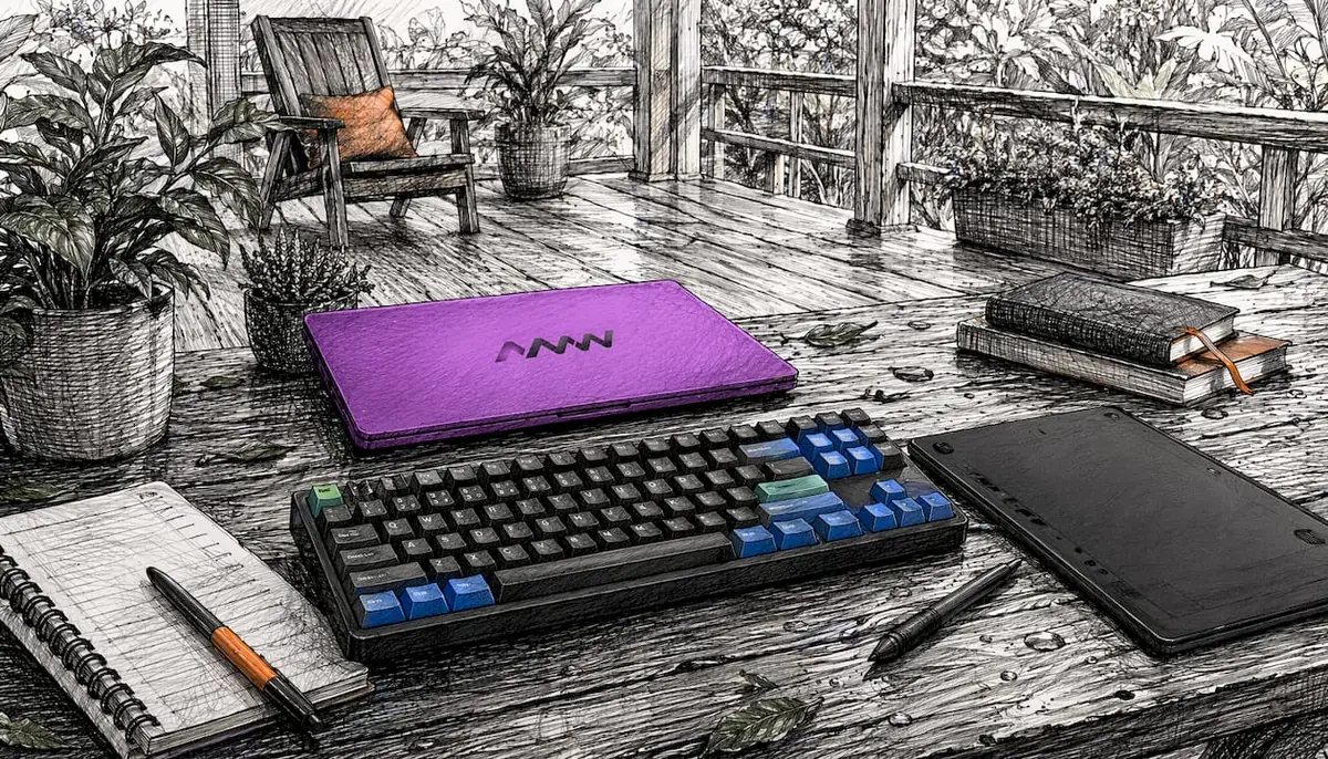 Flat lay of front-end development tools on desk