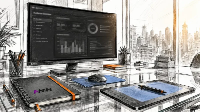 Marketing workspace with audience targeting dashboard