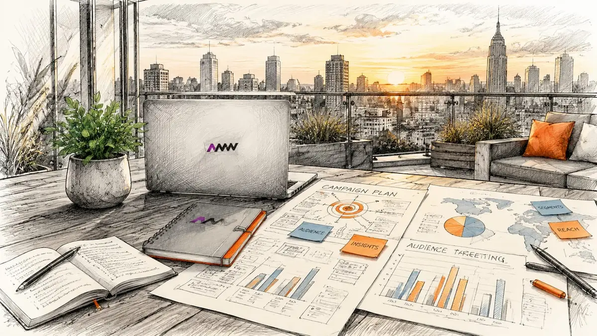 Marketing campaign planning workspace with documents