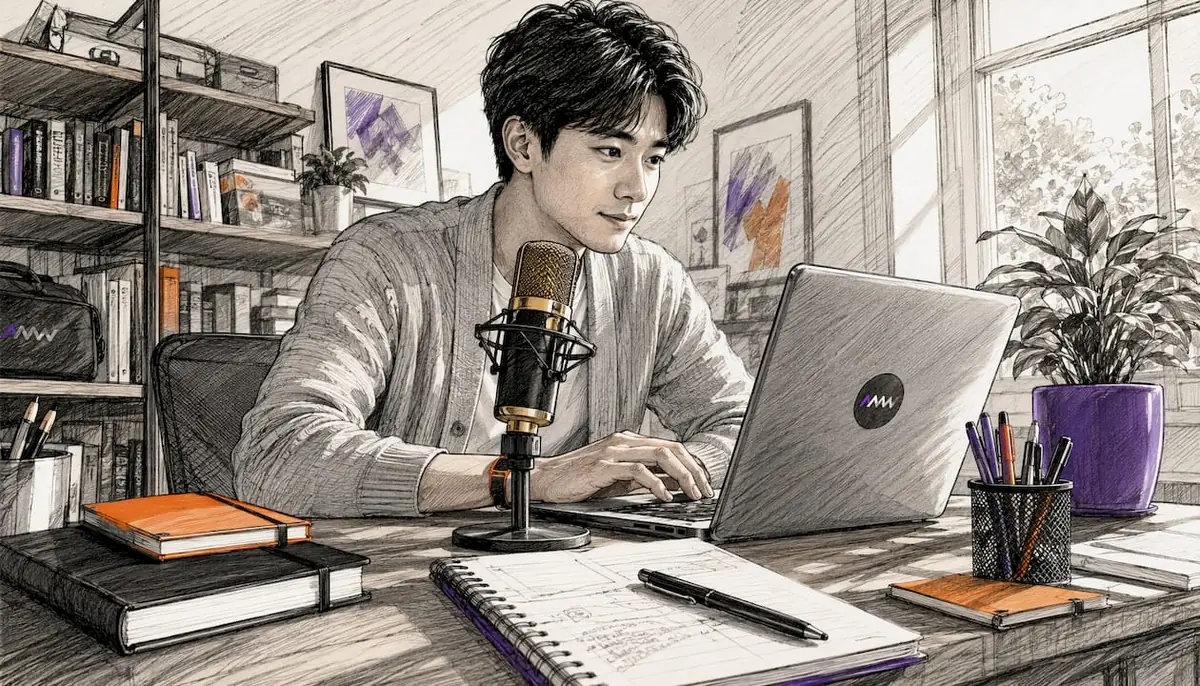 Man preparing webinar at home office desk