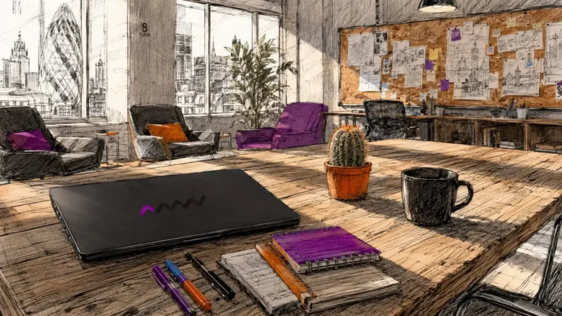 Digital marketing agency desk setup in UK office