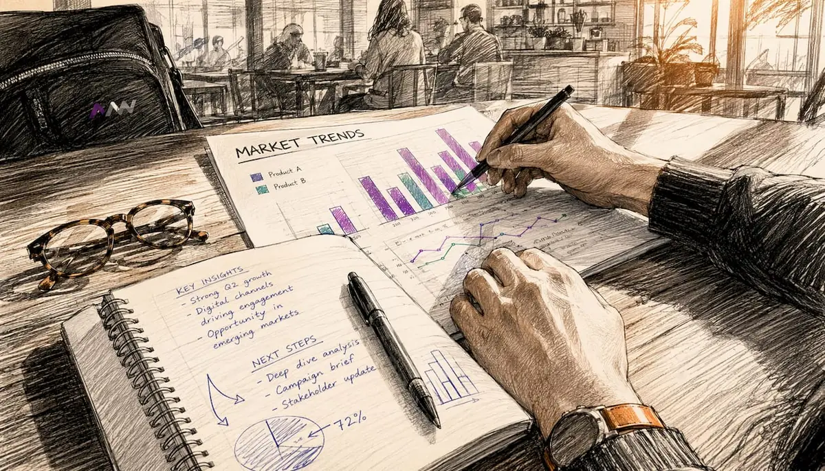 Hands pointing at market analysis chart