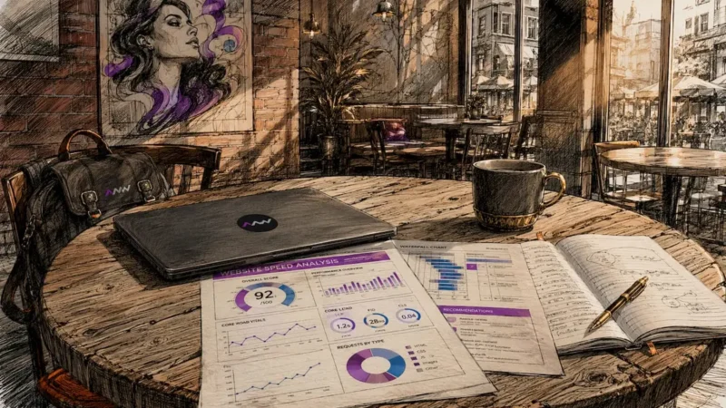 Office table with website speed test tools
