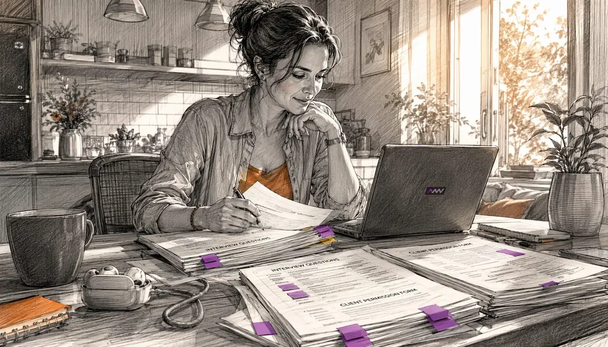 Project manager preparing case study documents