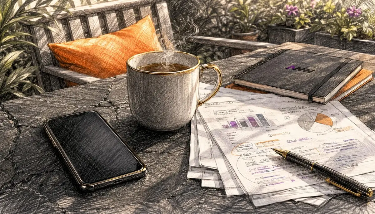 Smartphone and notes on clean desk