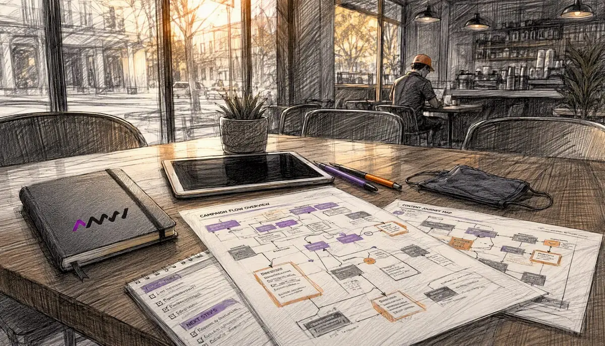 Modern meeting room with marketing tools and charts