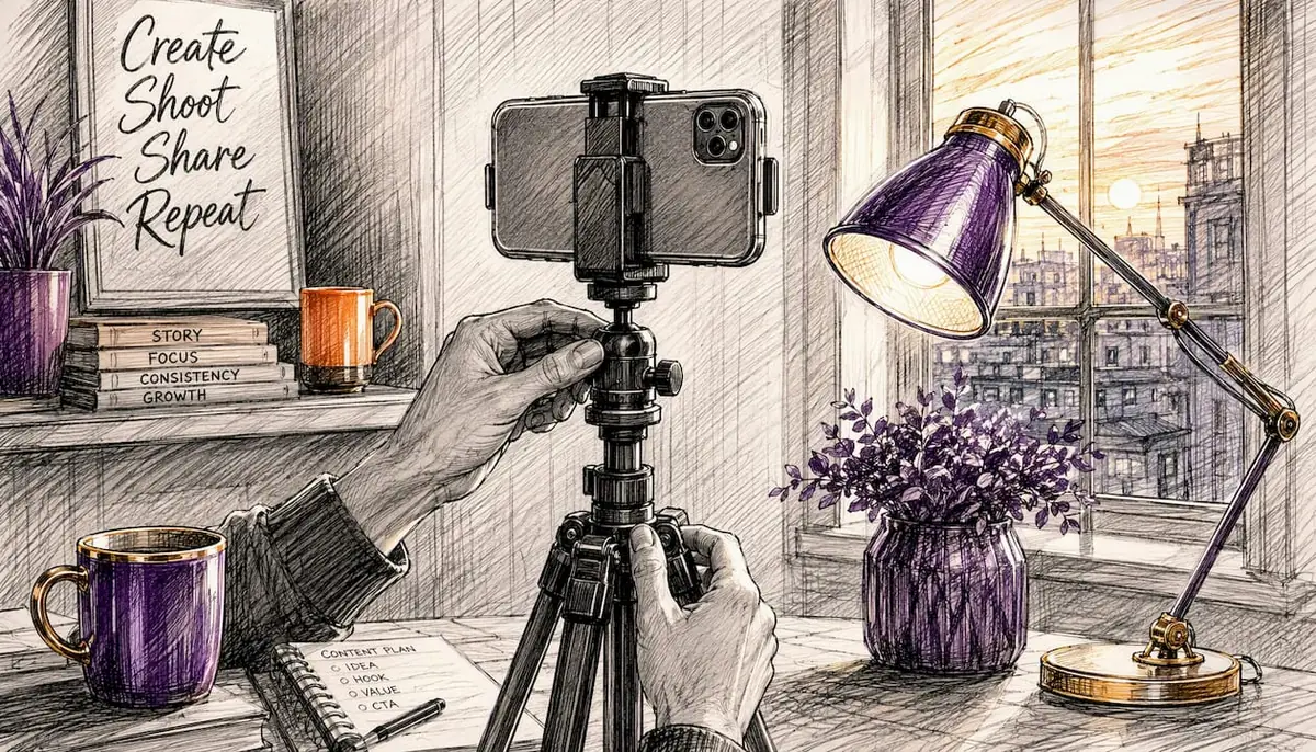 Smartphone on tripod for social media video