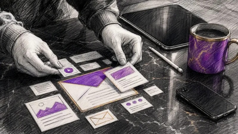 Hands preparing email marketing workflow setup