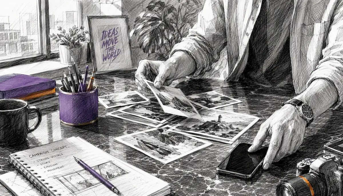 Hands preparing digital ad images