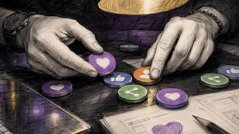Hands arranging social media planning tokens