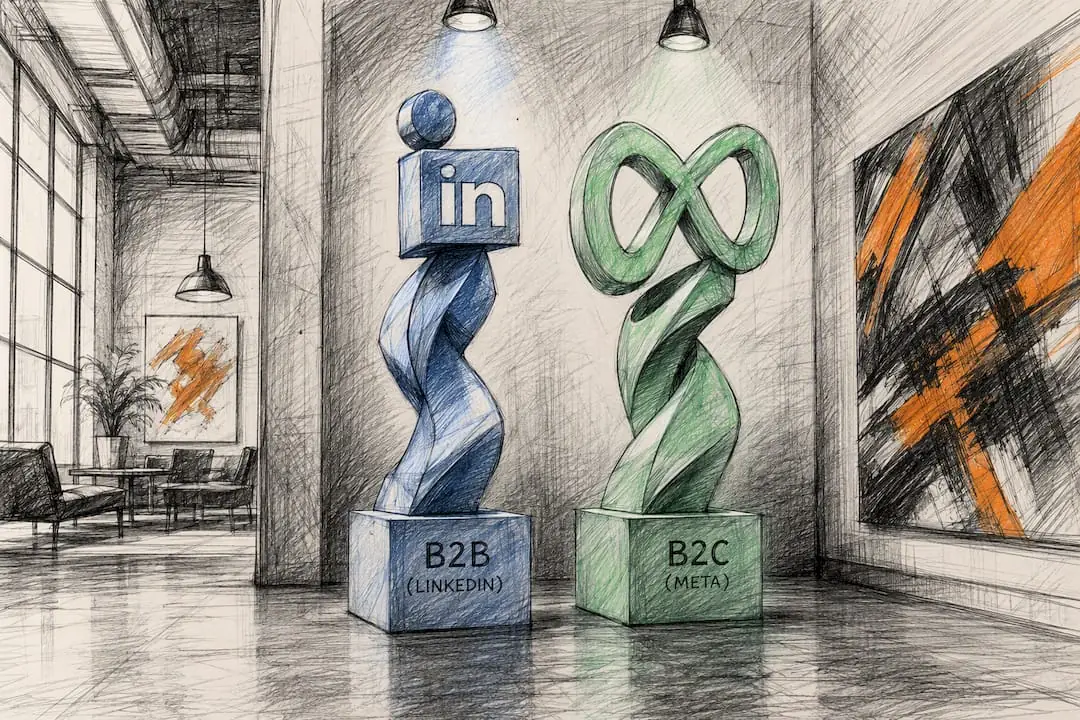 Abstract tokens symbolizing LinkedIn and Meta remarketing