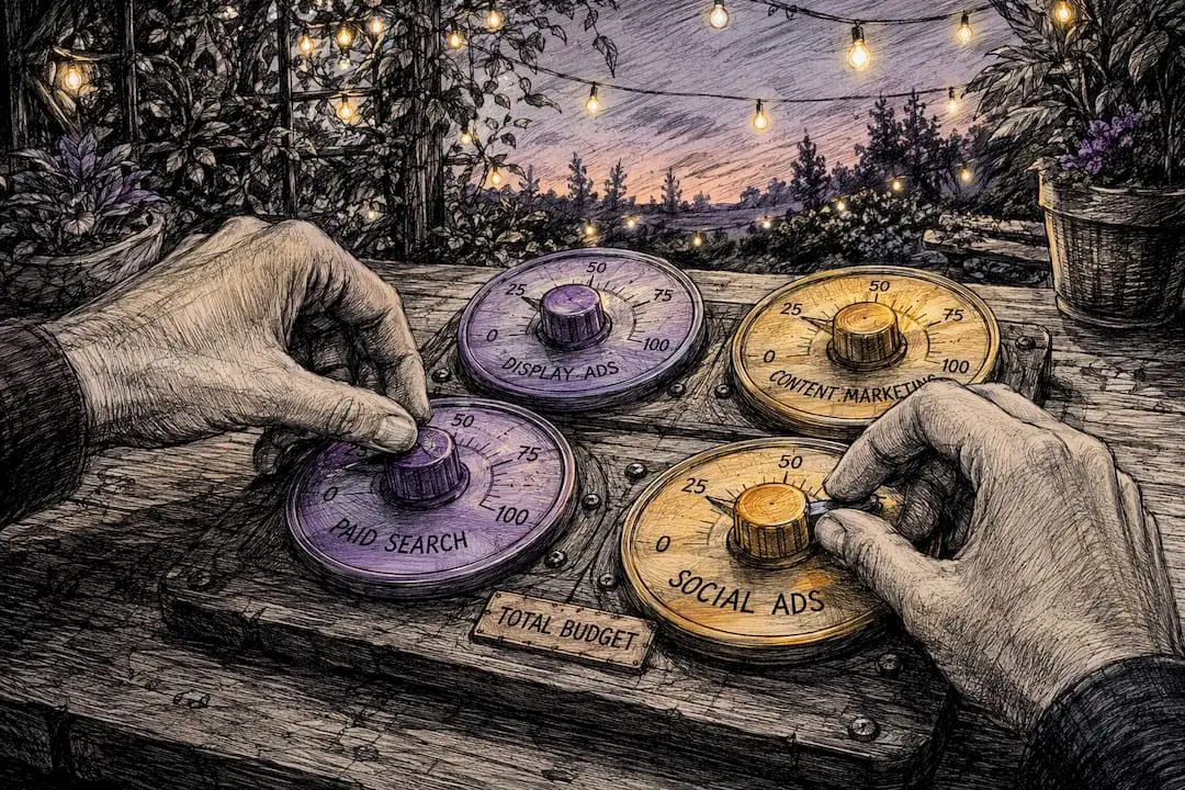Hands adjusting marketing budget dials