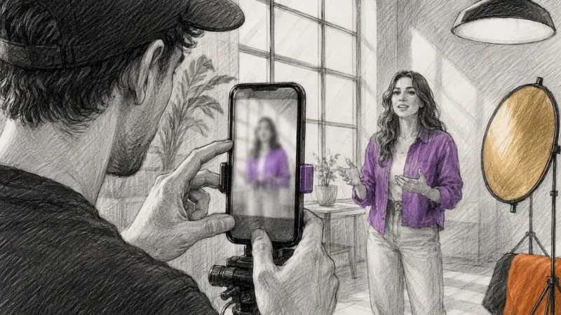 Producer recording vertical social video