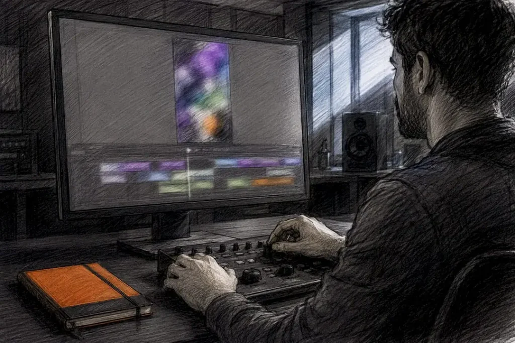 Editor reviewing a vertical video advert