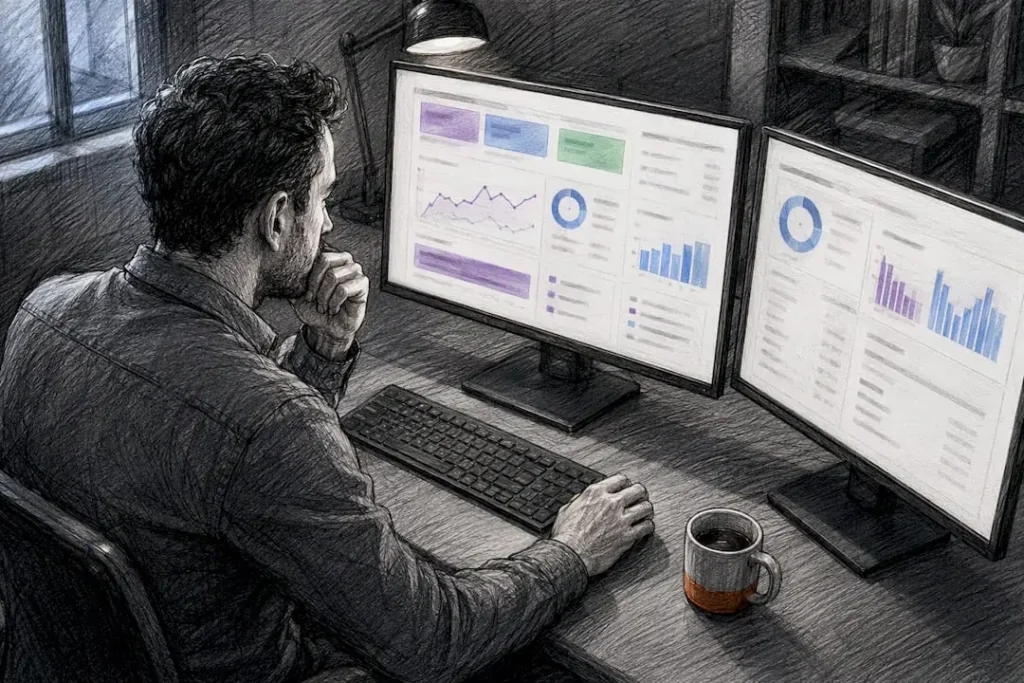 Marketer reviewing Google Ads audit dashboards
