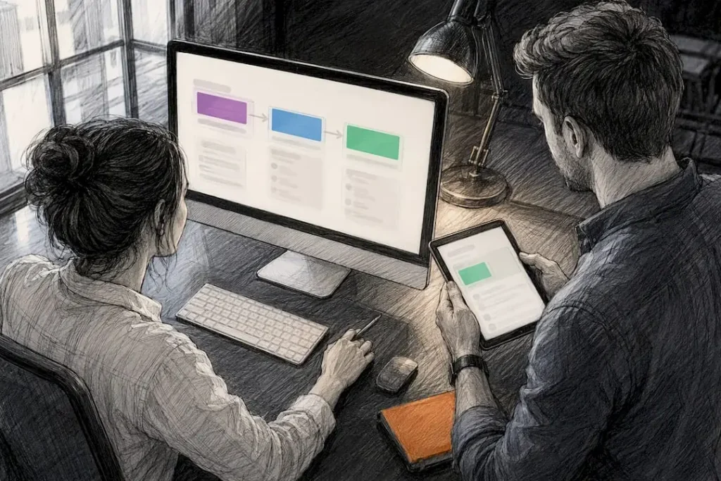 Marketing team reviewing lead capture workflow