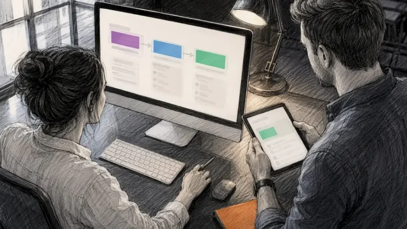 Marketing team reviewing lead capture workflow