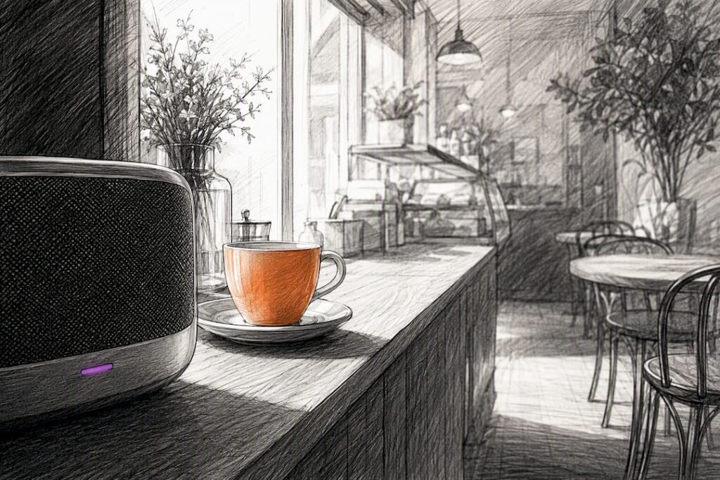 Café speaker playing licensed background music