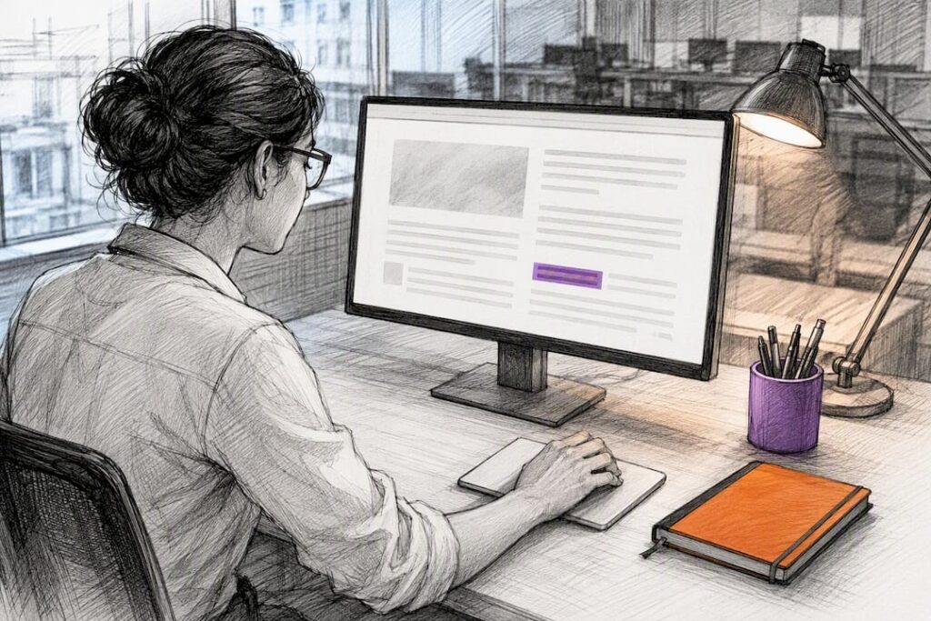 Journalist reviewing earned editorial coverage