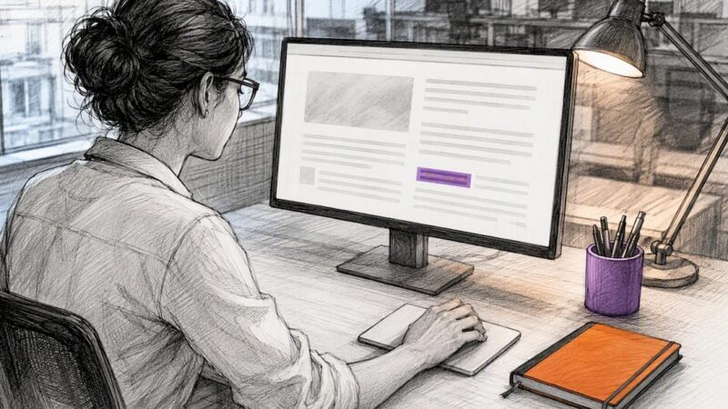 Journalist reviewing earned editorial coverage