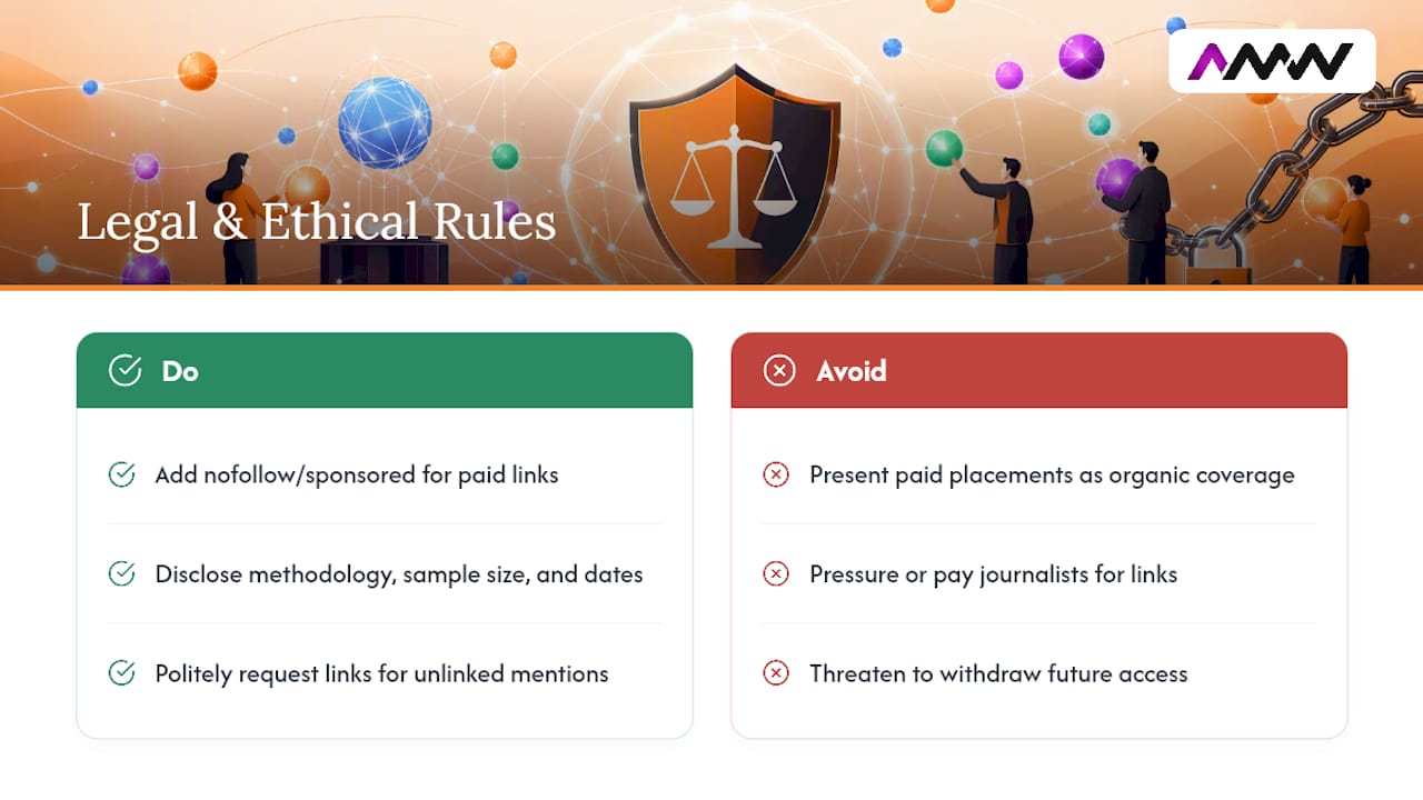 Legal and ethical considerations in digital PR backlink acquisition, overview diagram