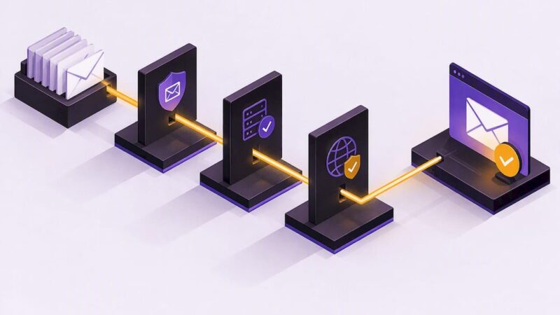 Isometric email authentication rollout illustration