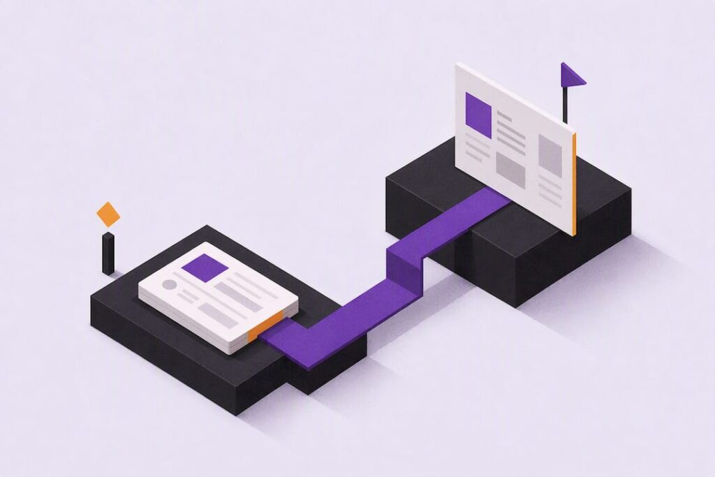 Isometric illustration of a creative brief workflow