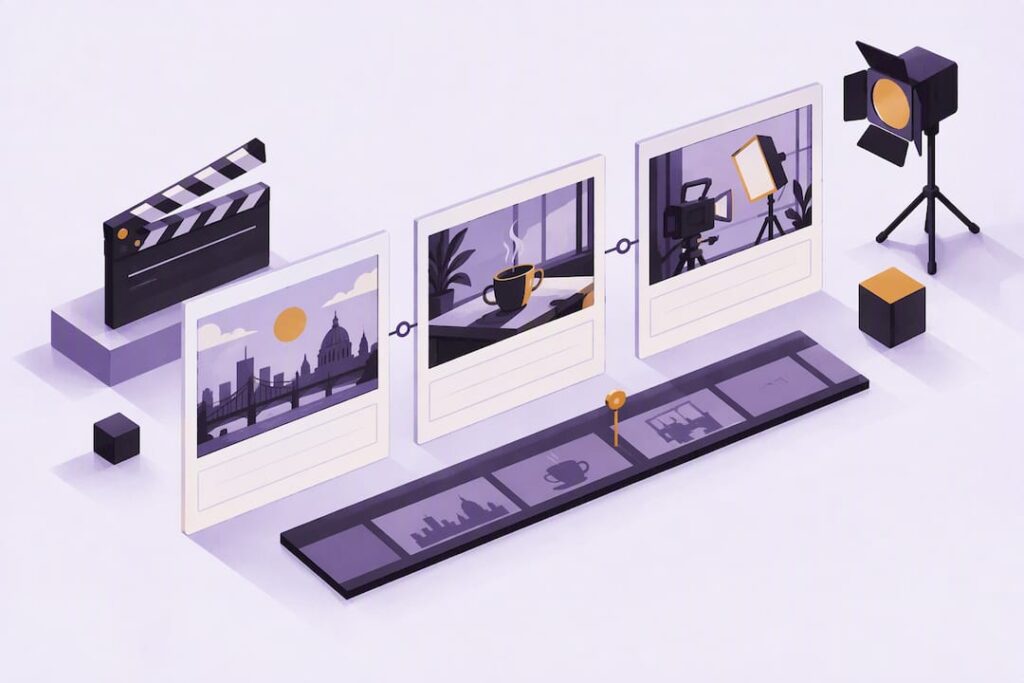 Isometric storyboard sequence title card