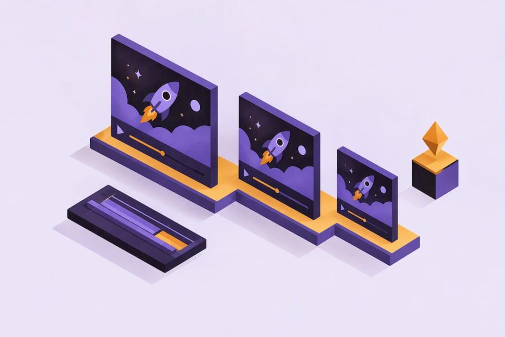 Isometric motion graphics cutdown title card