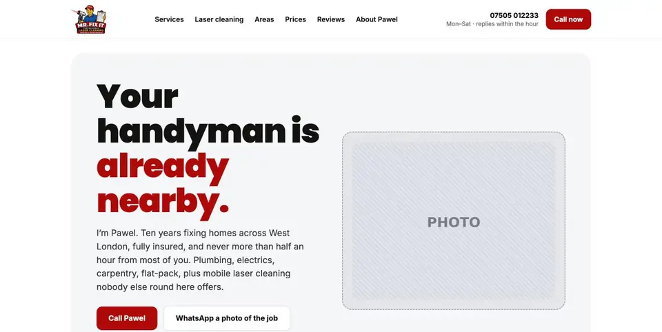 Home services website, built by AMW Media