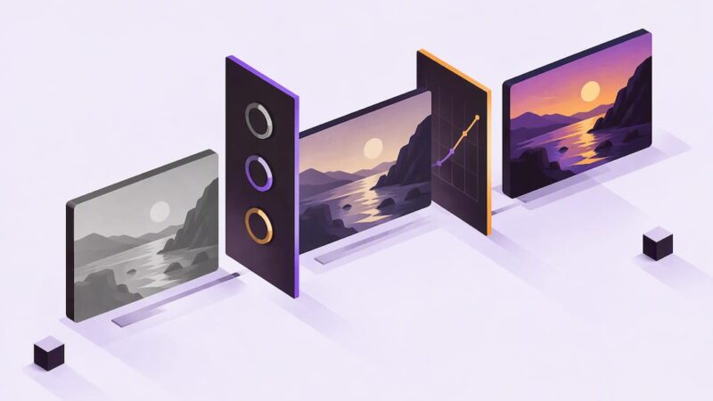 Isometric colour grading workflow title card
