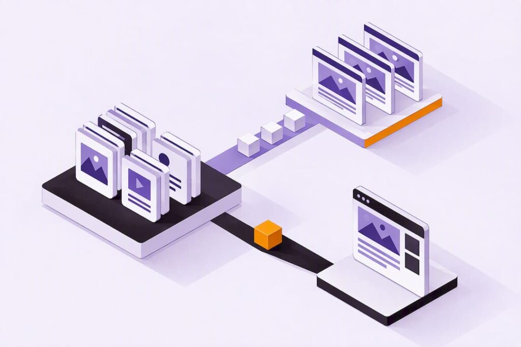 Content cards feeding two rendering paths